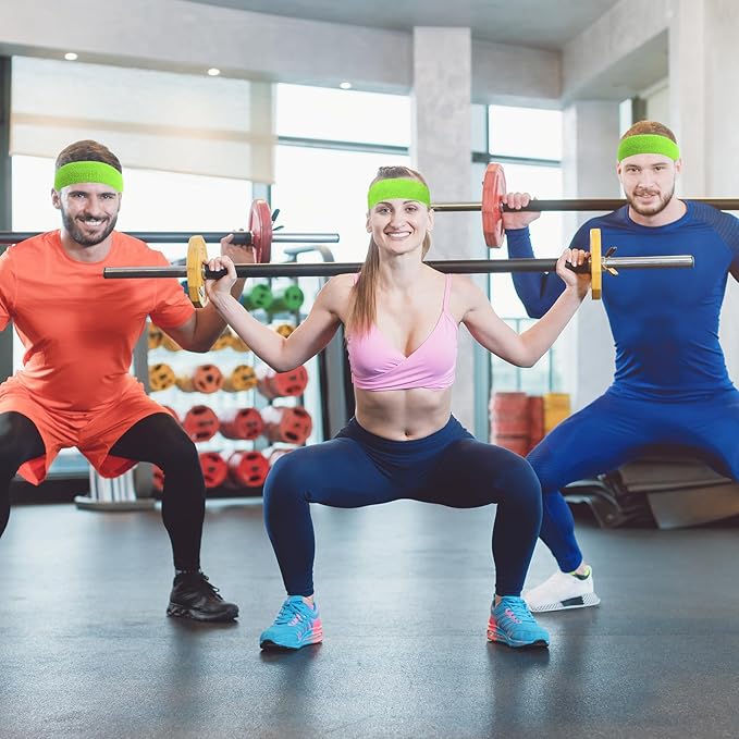 Bememo 12 Pcs Sweatbands Sport Headbands for Men & Women Basketball Headband Sport Competitions Sweat Headbands Running Terry Cloth Moisture Wicking for Yoga,Tennis,Gym,Exercise