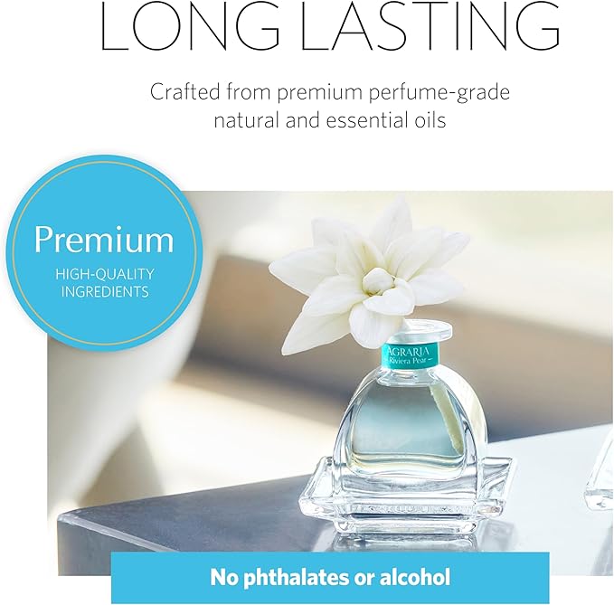 AGRARIA at The Beach PetiteEssence Collection, Handmade Sola Flower Reed Diffuser Set of 3, Luxury Home Fragrance Scented Oil Diffuser Gift Set