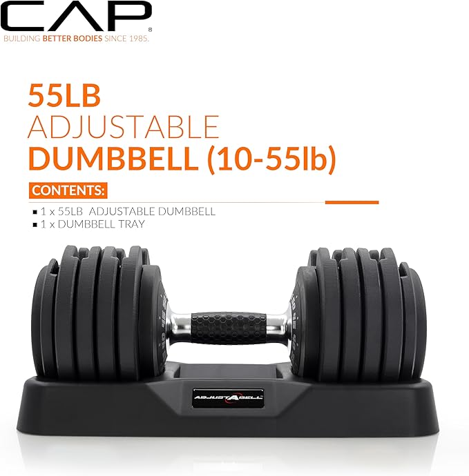 CAP Barbell ADJUSTABELL Adjustable Round Dumbbell Weights - Singles & Pairs | 12.5 lb, 25 lb & 55 lb | Multiple Handle Options