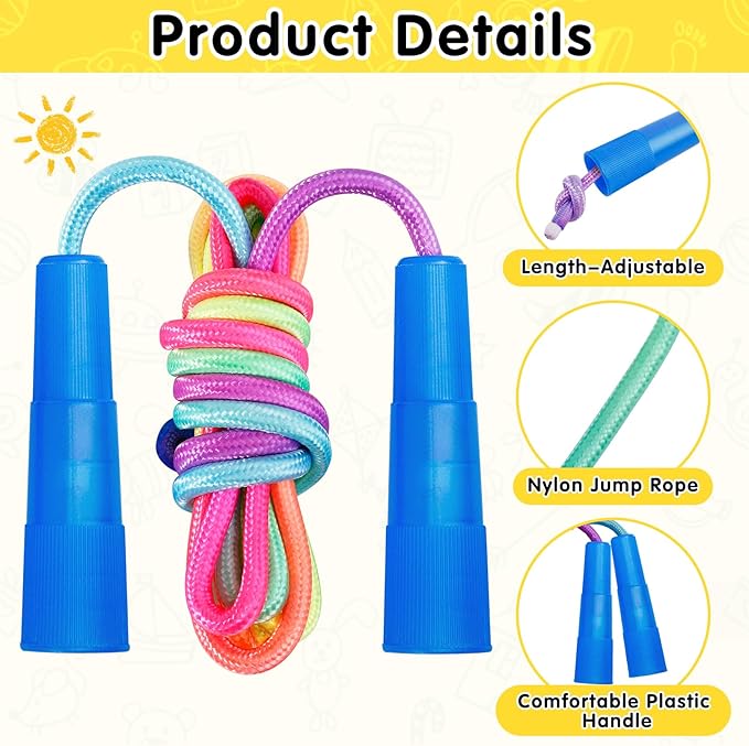 Jeffbaubl 10 Pack Jump Rope for Kids, 7.2Ft Kids Rainbow Jump Rope, Adjustable Jumping Ropes with Plastic Handles, Skipping Ropes for Boys Girls Outdoor Activity Party Favors