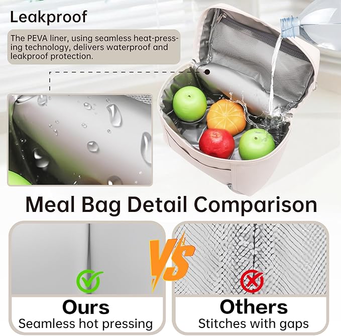 Insulated Lunch Bag Portable Lunch Box Bag Men Women Leakproof Lunch Cooler Bag with Adjustable Strap Adult Lunch Box for Office Picnic Travel Off White