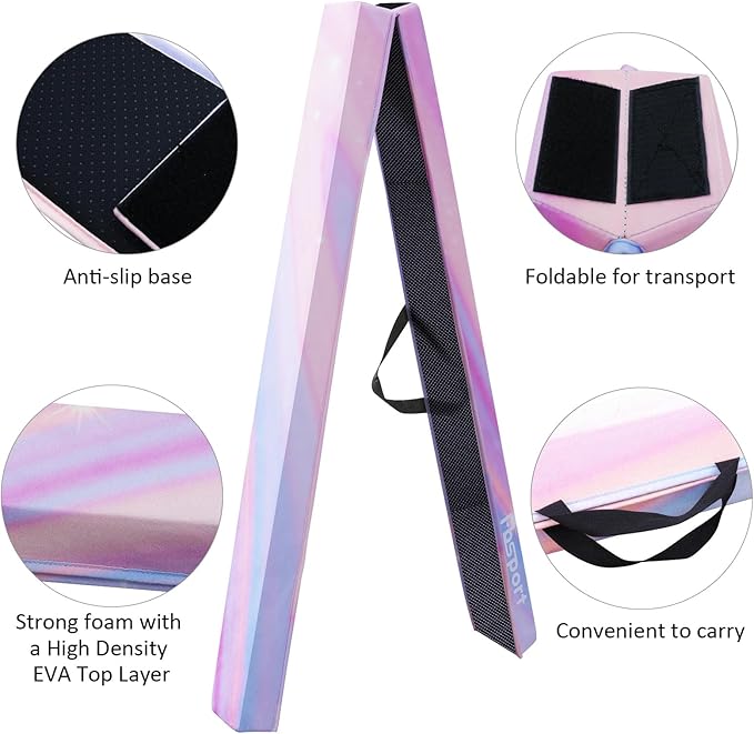 FBSPORT 8ft/6ft Balance Beam: Folding Floor Gymnastics Equipment for Kids Adults,Non Slip Rubber Base, Gymnastics Beam for Training, Practice, Physical Therapy and Professional Home Training