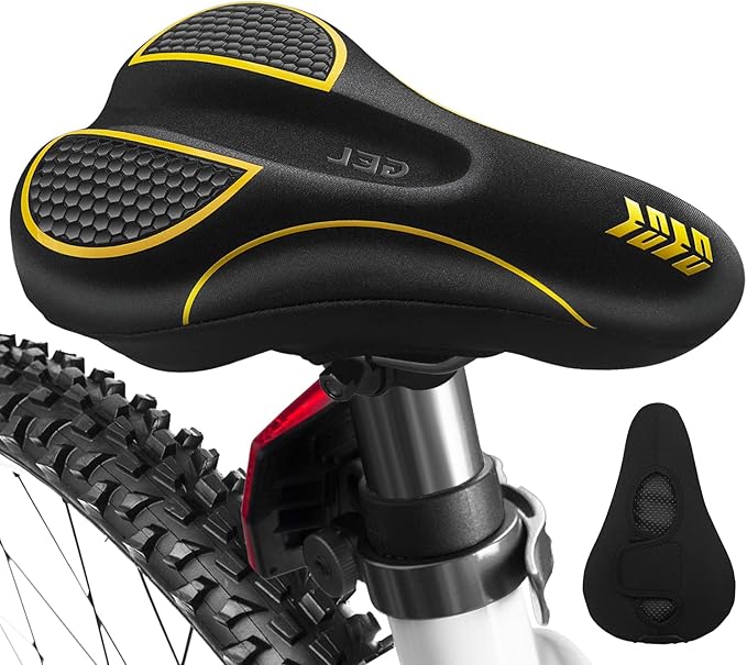 MSDADA Bike Seat Cushion - Gel Bike Seat Cover Padded for Men & Womens Comfort, Soft Bicycle Saddle Compatible with Exercise Spin Stationary Bike, for Indoor and Outdoor Cycling (Yellow)