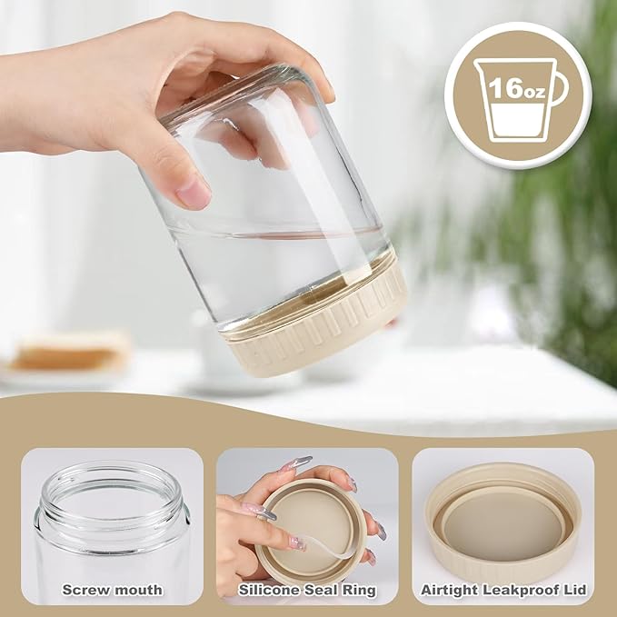 Overnight Oats Containers with Lids, 16oz Glass Jars with Lids 4 pcs, Apricot, Wide Mouth Mason jars for Salad, Yogurt, Snacks, Meal Prep