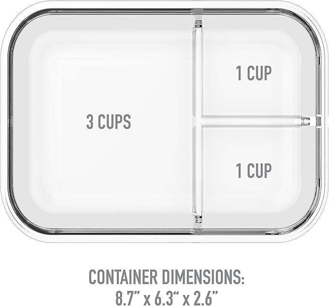 Bentgo Glass Lunch Box - Leak-Proof Bento-Style Food Container with Airtight Lid and Divided 3-Compartment Design - 5 Cup Capacity for Meal Prepping, and Portion-Controlled Meals for Adults (Purple)