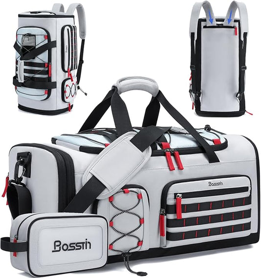 Bosstin Gym Bag for Men & Women, 45L Travel Duffle Sports Duffel Bag Gym Weekender Overnight Backpack with Shoe Compartment (Grey)