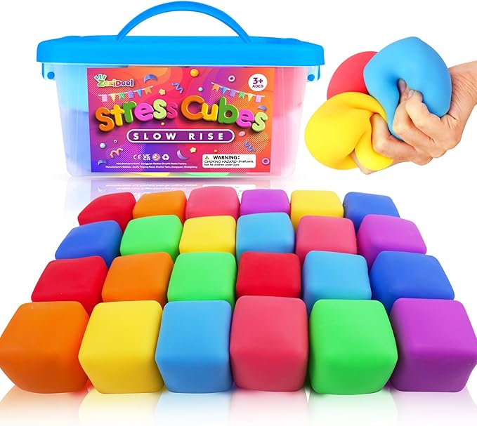24 Pack Slow Rising Stress Cube, Large Size Dough Stress Balls Fidget Toys for Anxiety Relief, Pull Stretch Fidgets for Classroom Prize Box Toys, Classroom Reward for Student