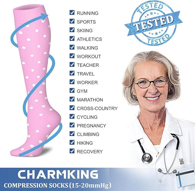 CHARMKING Compression Socks for Women & Men Circulation (8 Pairs) 15-20 mmHg is Best Support for Athletic Running,Hiking