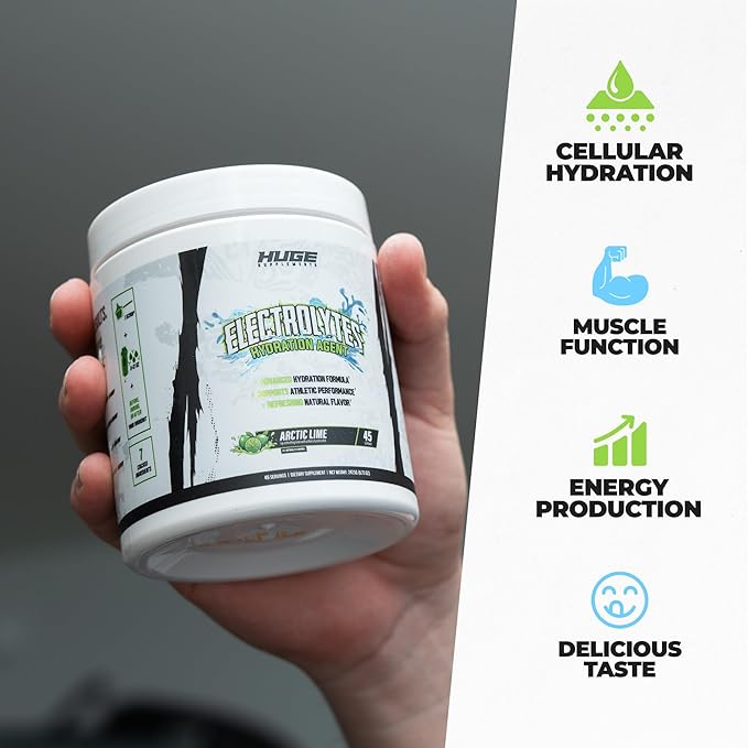 Huge Supplements Electrolytes Powder - Advanced Hydration Formula w/Full Electrolyte Profile - Sugar Free, No Artificial Flavors or Colors - 45 Servings (Artic Lime)