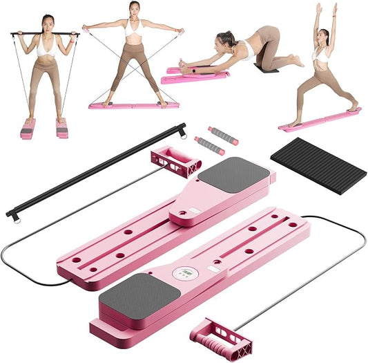 BIGWET Pilates Board, Pilates Reformer for Home, Portable Pilates Equipment, 8 in 1 Pilates Kit, Pilates Essentials Kit for Women