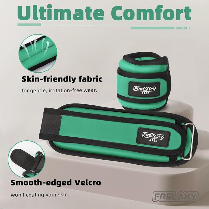 Frelaxy Ankle Wrist Weights for Women Men Kids, Comfy& Adjustable Leg Arm Weights Set for Walking, Gym, Yoga, Pilates, Dance, Cardio & Strength Training 1lb 2lbs 3lbs 1 Pair