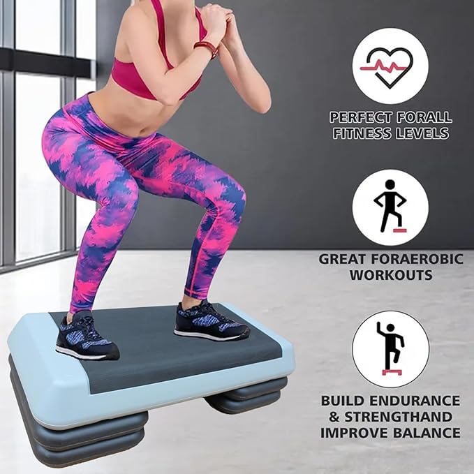 Adjustable Workout Aerobic Exercise Step Platform, Fitness & Exercise Step Platform with 2/4 Stackable Risers for Home Gym Cardio Training(Grey/Red)