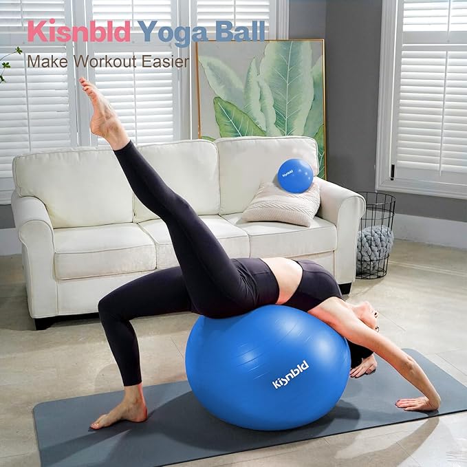 Exercise Ball, Extra Thick Yoga Ball for Workout Pregnancy Stability, 4 Sizes Anti-Burst Balance Ball with Foot Pump - Heavy Duty Fitness Ball Chair for Office, Home & Gym