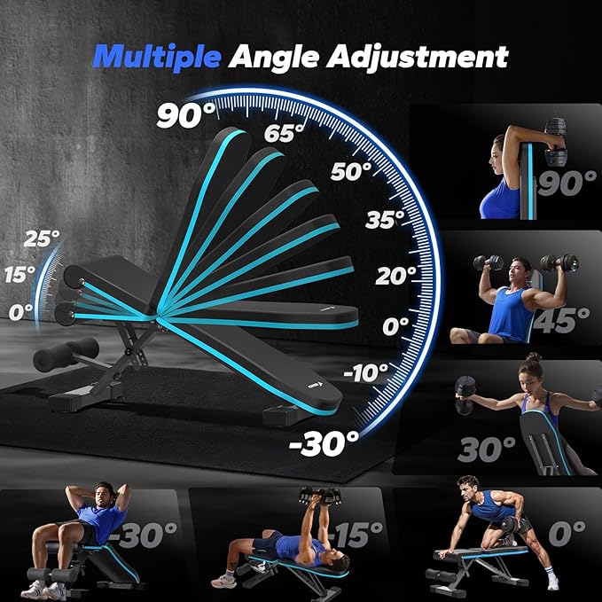 MERACH Weight Bench, Foldable Weight Benches for Home Gym with 990 LBS, Adjustable Weight Bench with 72 Training Angles, Incline Bench Press for Full Body