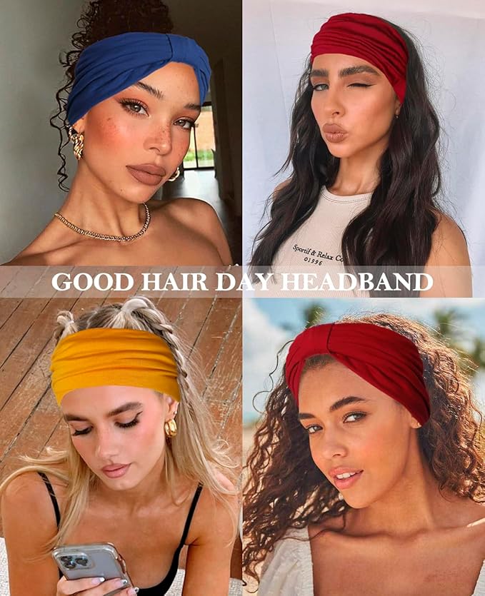 Artilady 7'' Wide Headbands for Women Elastic Head bands Non Slip Soft Stretchy Extra Large Boho Turban Headwraps Sport Workout Running Hair Accessories for Girls