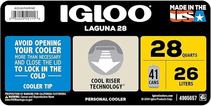 Igloos Cooler Hard-Sided Ice Chest, Insulated Portable Cooler, Heavy-Duty, Leak-Resistant Lid, Lightweight Ergonomic Handle