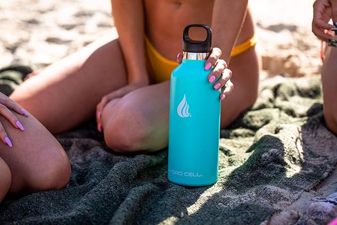 HYDRO CELL Stainless Steel Water Bottle with Straw & 2 Standard Mouth Lids (32oz 24oz 20oz 16oz) Keeps Liquids Hot or Cold w/Double Wall Vacuum Insulated Leak Proof Sport Design (Teal 32oz)