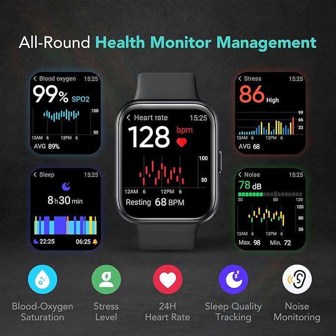 SKG Smart Watch for Men Women Android iPhone with Alexa Built-in & Bluetooth Call(Answer/Make Call) 1.69" Fitness Tracker with IP68 Waterproof, 60+ Sports, Heart Rate SpO2 Monitor, V7 Pro