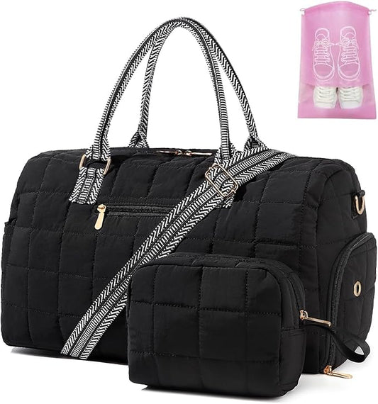 Duffle Bag for Travel, Weekender Bag with Shoe Compartment, Carry On Overnight Bag for Women with Toiletry Bag, Gym Bag with Wet Pocket, Hospital Bags for Labor and Delivery Beige