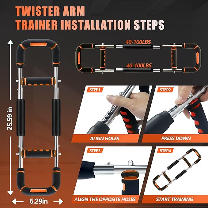 2025 Pro Twister Arm Trainer, Adjustable Power Twister Bar, Chest Shoulder Arm Workout Equipment, Portable Detachable Upper Body Fitness Machine for Home & Gym