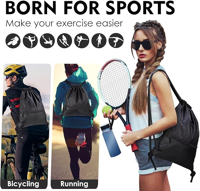 GAENMESH Drawstring Backpack Bag for Sports Lightweight Foldable Gym Bag with Sturdy Draw Cord Shoulder Strap Hiking Travel Camping