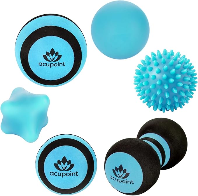 Massage Ball Therapy Set for Muscle Knots and Post-Workout - Physical Therapy Balls, Trigger Point & Yoga Therapy, Massage Ball for Feet - 6-Piece Set (Blue)