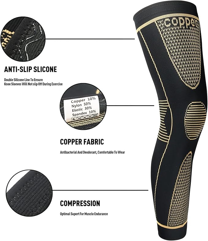 Full Leg Sleeves Long Compression Leg Sleeve Knee Sleeves Protect Leg, for Man Women Basketball, Arthritis Cycling Sport