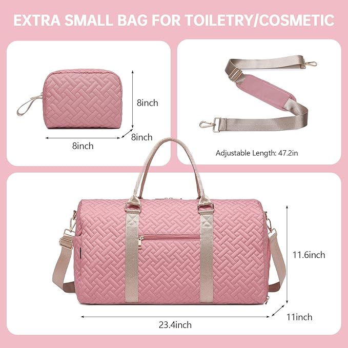 Duffle Bag for Travel, Weekender Bag with Shoe Compartment, Carry On Overnight Bag for Women with Toiletry Bag, Gym Bag with Wet Pocket, Hospital Bags for Labor and Delivery Beige