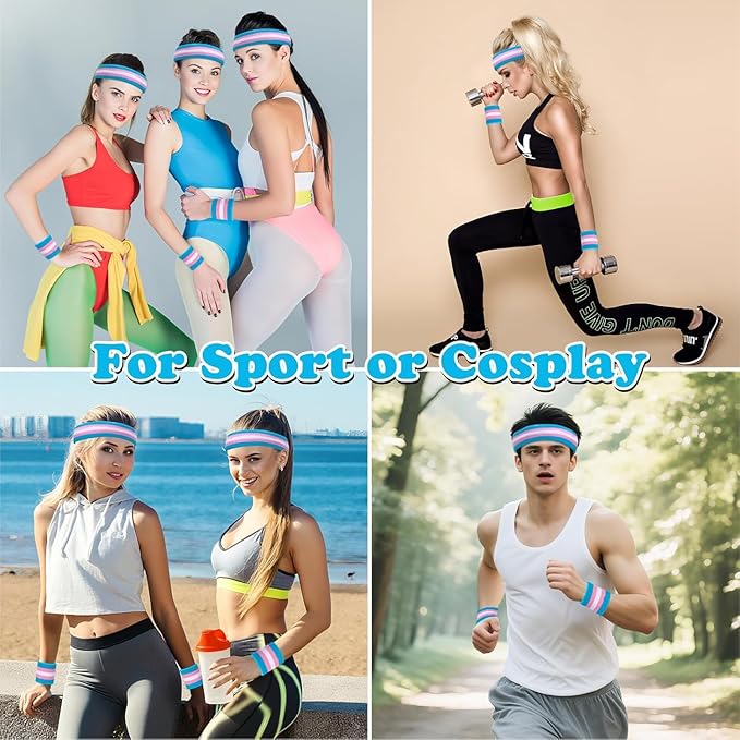 ONUPGO 6 Pieces Sweatbands Set - Sports Headbands Wristbands for Men & Women,Cotton Terry Cloth Sweatband for Tennis,Basketball,Gym,Working Out - Moisture Wicking Elasticity