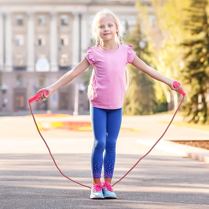 Honoson 50 Pcs Rainbow Jump Rope Bulk Gift for Kids 7.8ft Nylon Stripe Ropes with Handle Adjustable Colorful Party Favor Christmas Item Gift Outdoor Exercise Fitness (Multicolor)