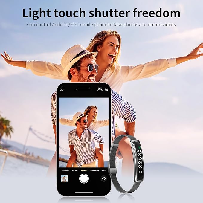 Smart Bracelet,Activity&Fitness Trackers,Touch Screen/Sleep Tracker/Heart Rate/Blood Oxygen,5ATM Waterproof,Multiple Sports Modes,Free App for iOS Android (Steel Belt, Silver)