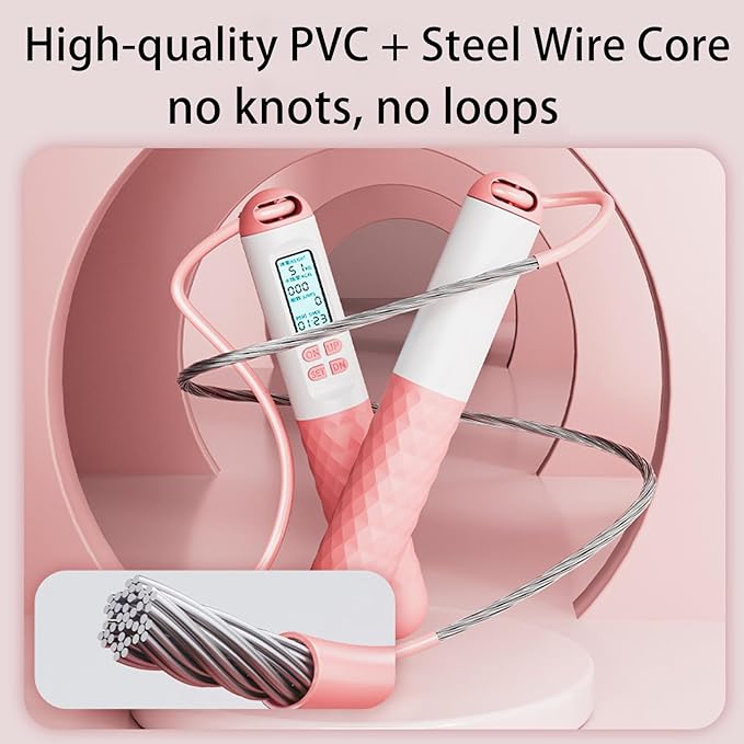 Runaivete Skipping Rope with Counter, 2026 New Cordless Jump Rope, Smart Weighted Jump Rope, Intelligent Adjustable Digital Timer & Calorie Burned Counting Jumprope with LCD Display