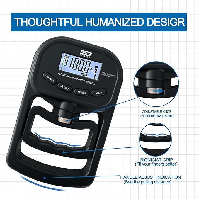 Hand Grip Strength Tester Trainer, 396lbs/180kg Hand Grip Dynamometer with LCD Display, Ideal for Sports, School, and Home Use(Battery Version)