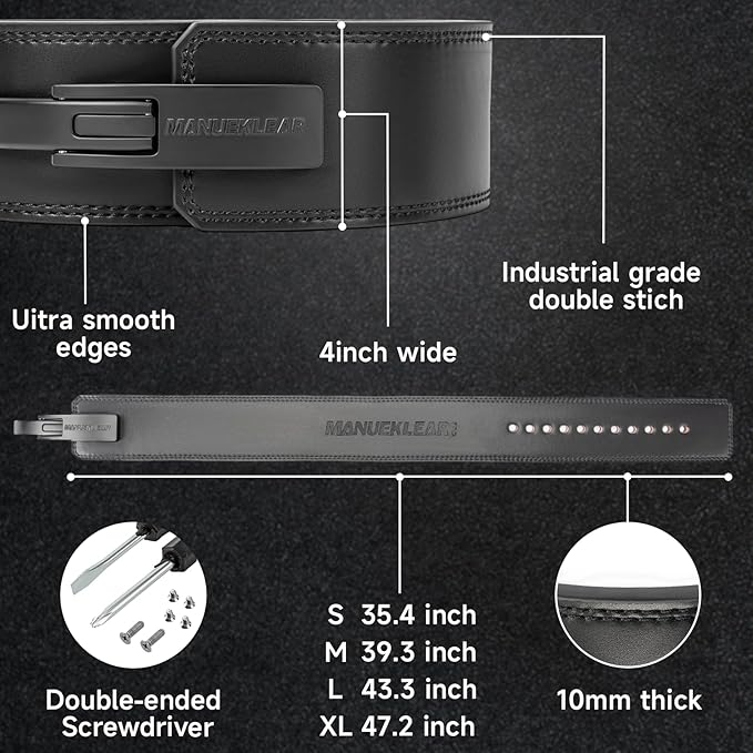 MANUEKLEAR 10mm Thick & 4inch Wide Weight Lifting Belt Lever, Lever Belt Weightlifting for Men and Women, Powerlifting Lever Gym Belt for Squat Deadlift Workout