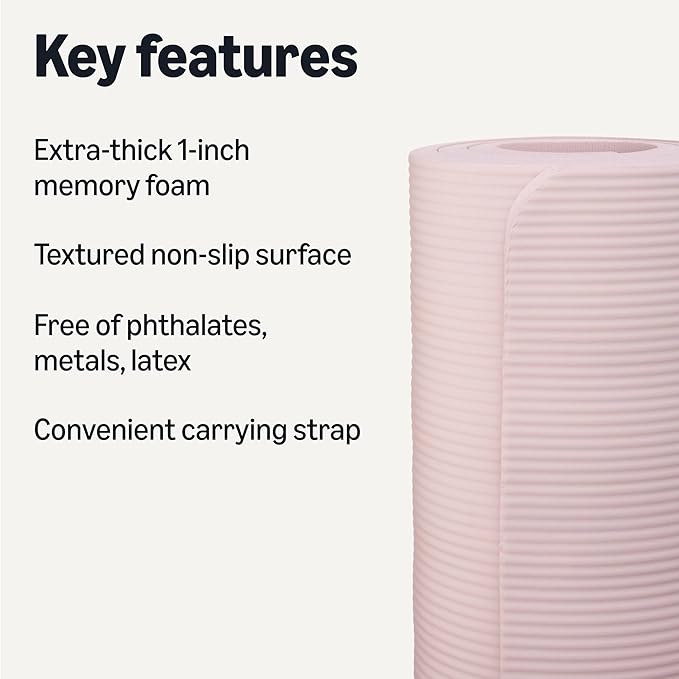 Amazon Basics 1 Inch Extra Thick Workout Exercise Yoga Mat with Carrying Strap