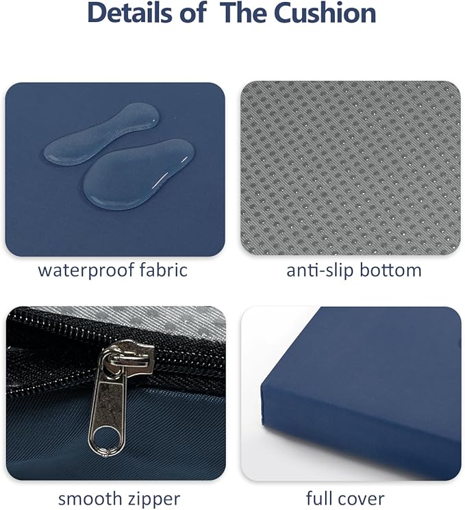 40x16x2 Outdoor Bench Cushion, Strengthen Waterproof Seat Cushions, High-Density Bench Pad with Anti-Slip Bottom, Outdoor Cushion for Patio Garden Swing Furniture - Midnight Blue