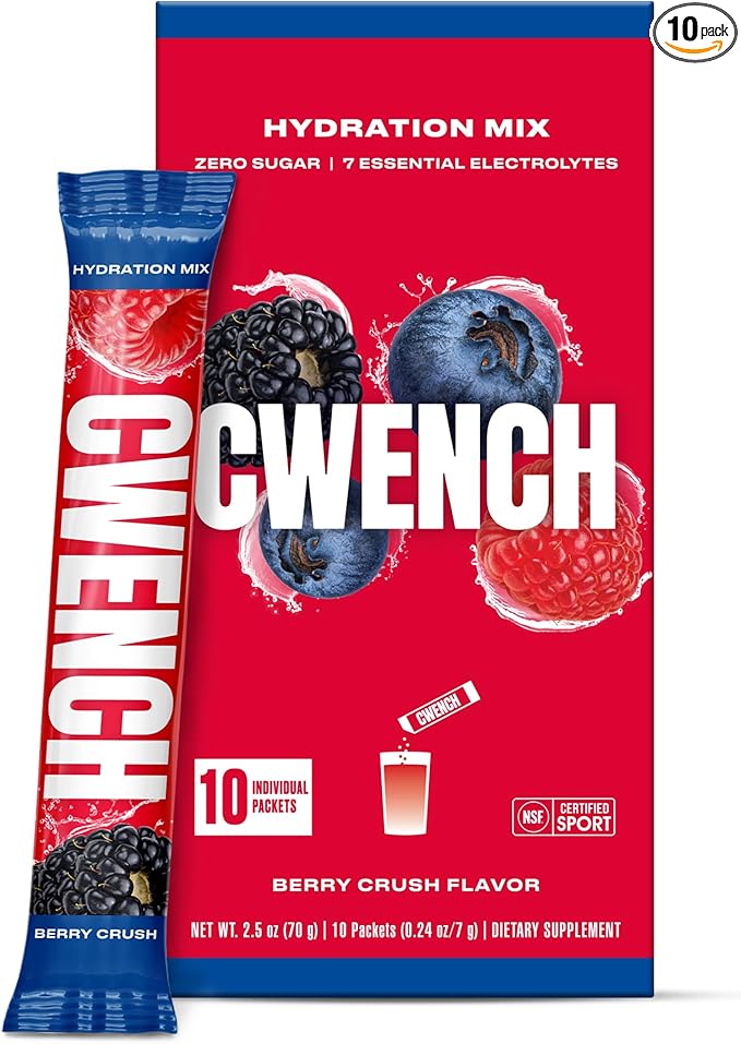 Cwench Electrolytes Powder Hydration Packets Mix with Celtic Salt, Berry Crush 10 Count