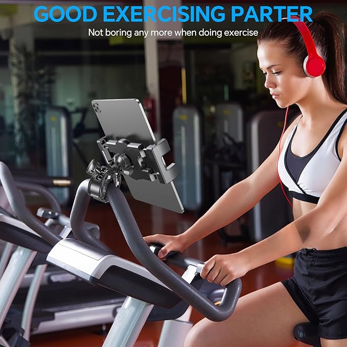 Coolpow Tablet Holder for Spin Bike【360° Adjustable】 Tablet Clamp for Treadmill Phone Mount for Stationary Bicycle, Treadmill, Microphone Stand Fit for All 4.7-12.9" Apple iPad Galaxy Tabs