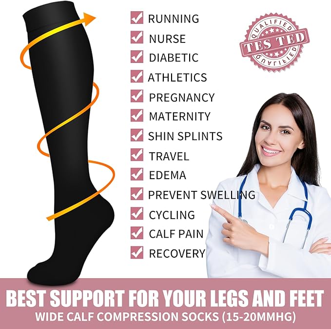 Bluemaple Compression Socks for Women & Men Circulation (6 Pairs) 15-20 mmHg is Best Support for Athletic Running Cycling