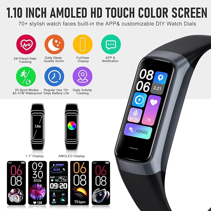 Fitness Tracker, Blood Pressure Watch with 24/7 Heart Rate, Step Counter for Walking, Step Trackers Activity Pedometer for Women Men Android iOS