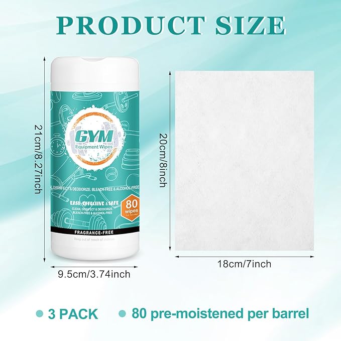 3 Pack Fitness Equipment Wipes 240 Pcs Gym Wipes Yoga Mat Cleaner Non Fragrance Peloton Cycle Bike Clean Surfaces Accessories for Home Office Gym