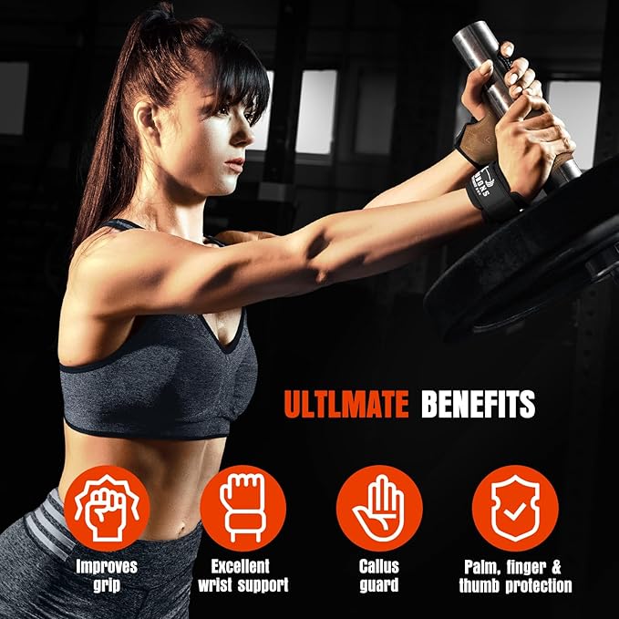 Lifting Wrist Straps for Weightlifting, Double Layer Leather for Weight Lifting Wrist Wraps, Deadlifts, Heavy Powerlifting and Adjustable Wrist Hooks for Strength Training, Gym Workouts Men/Women