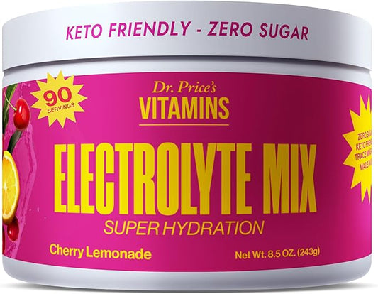 Dr. Price’s Electrolyte Mix | Sugar-Free Hydration Powder with 72+ Trace Minerals | No Sugar, Fast-Dissolving Electrolytes Powder Packets | Cherry Lemonade, 90 Servings