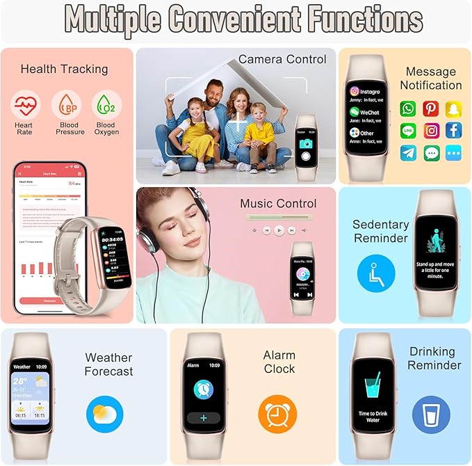 Fitness Tracker with 24/7 Heart Rate, Blood Pressure Blood Oxygen Sleep Monitor, 123 Sports Modes Calories Smart Watch,IP68 Waterproof Step Counter Activity Trackers Pedometer for Women Men (Beige)