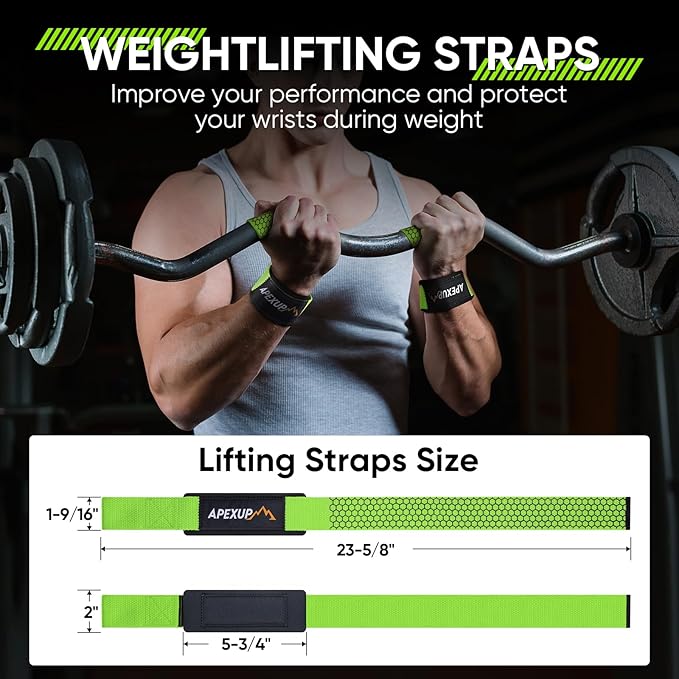 APEXUP Weight Lifting Straps for Weightlifting, Lifting Wrist Straps Gym, Deadlift Strap, Anti Slip Silicone Weightlifting Strap Men Women Powerlifting, Strength Training