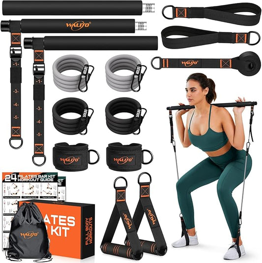 Pilates Bar Kit with Resistance Bands, 3-Section Multifunctional Yoga Pilates Bar with Metal Adjustment Buckle.Portable Pilates Equipment for Women & Men Full-Body Workouts at Home Gym