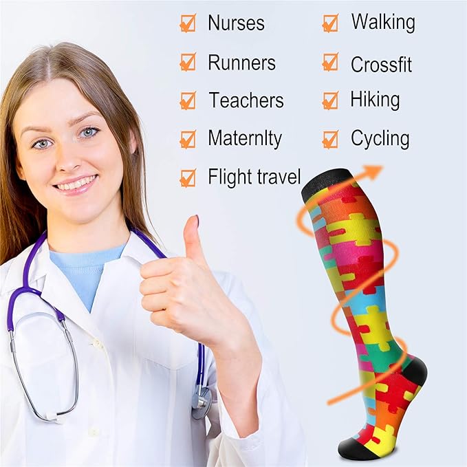 Compression Socks for Women & Men 15-20 mmHg, Best for Medical, Nursing, Running, Athletic, Varicose Veins, Travel