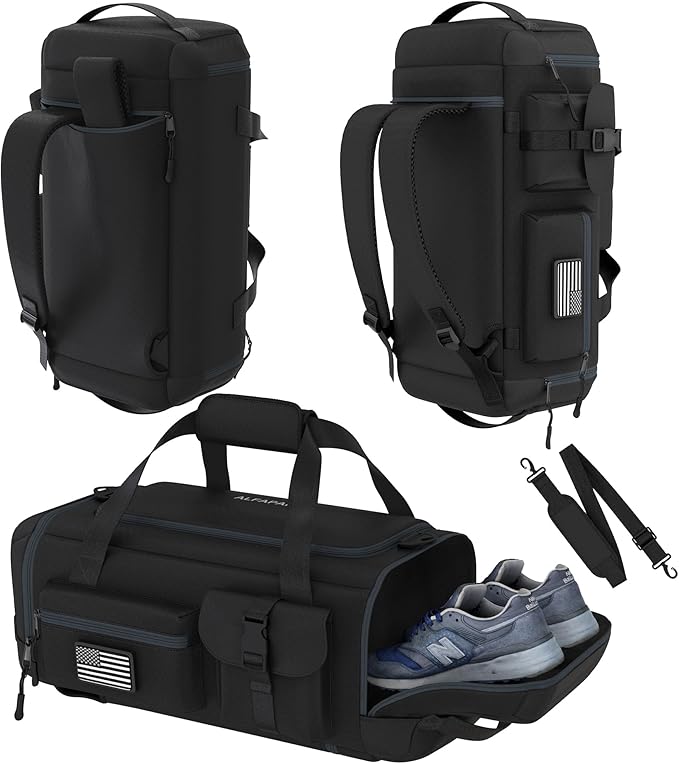 Gym Duffel Bag Backpack - 45L - Durable Gym Bag for Men/Women with Shoe Compartment - Duffel Bag Carry On – Water Resistant with Wet Pocket, Multiple Pockets & Straps for Gym, Travel & Overnight