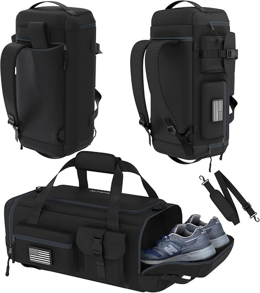 Gym Duffel Bag Backpack - 60L - Durable Gym Bag for Men/Women with Shoe Compartment - Duffel Bag Carry On – Water Resistant with Wet Pocket, Multiple Pockets & Straps for Gym, Travel & Overnight