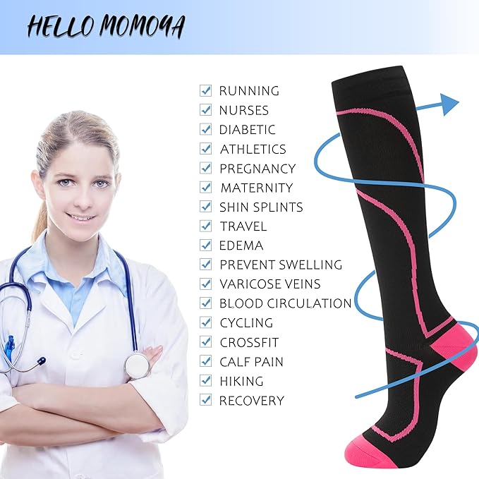 Compression Socks for Women Men Circulation Knee High 8 Pairs for Nurses, Running, Travel, Athletic